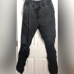 Zipper Calf Distressed Drawstring Waist Trousers